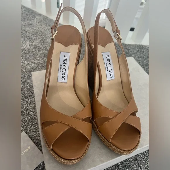 Jimmy Choo Carmel Brown Leather Wedge Sandals - Picture 13 of 13